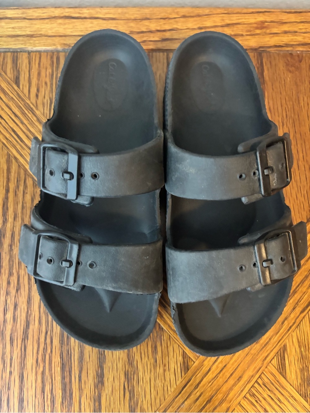 Black Double-Buckle Slide Sandals